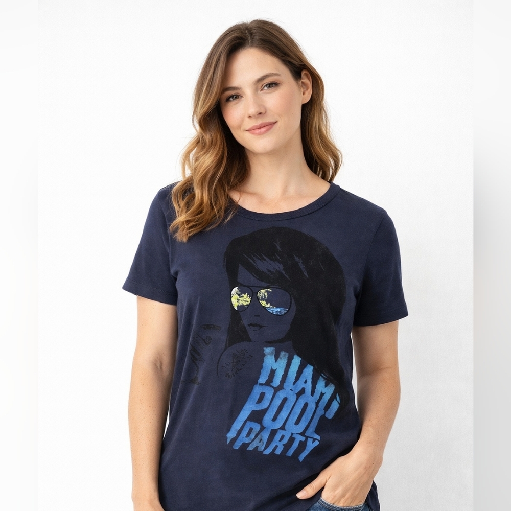Love Moschino Graphic T-Shirt Navy “Miami Pool Party” Tee Size Medium